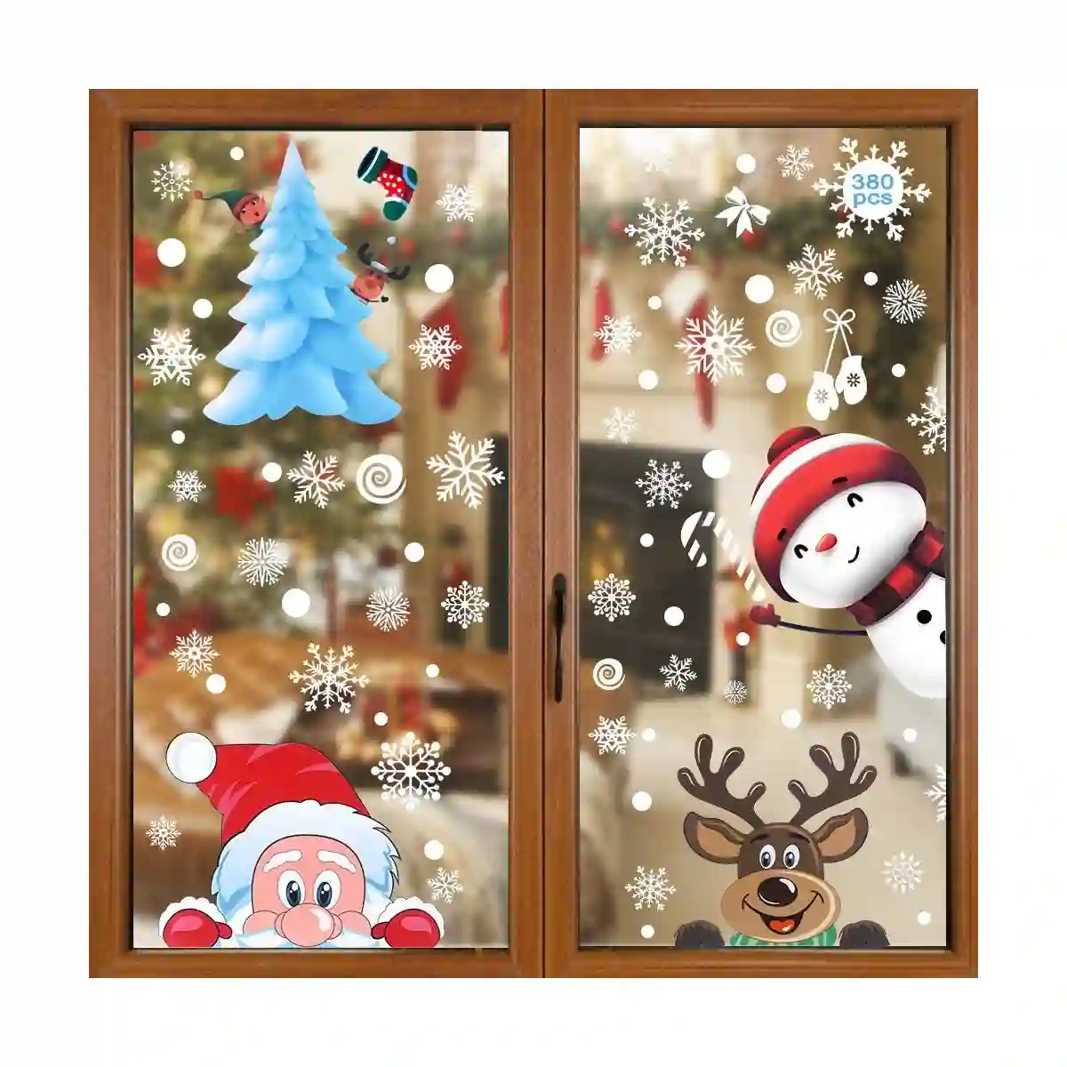 Adesivi Finestre Natalizi, Vetrofanie Con Alce, Renne, Neve E Babbo Natale 1 Adesivi Finestre Natalizi, Vetrofanie Con Alce, Renne, Neve E Babbo Natale
