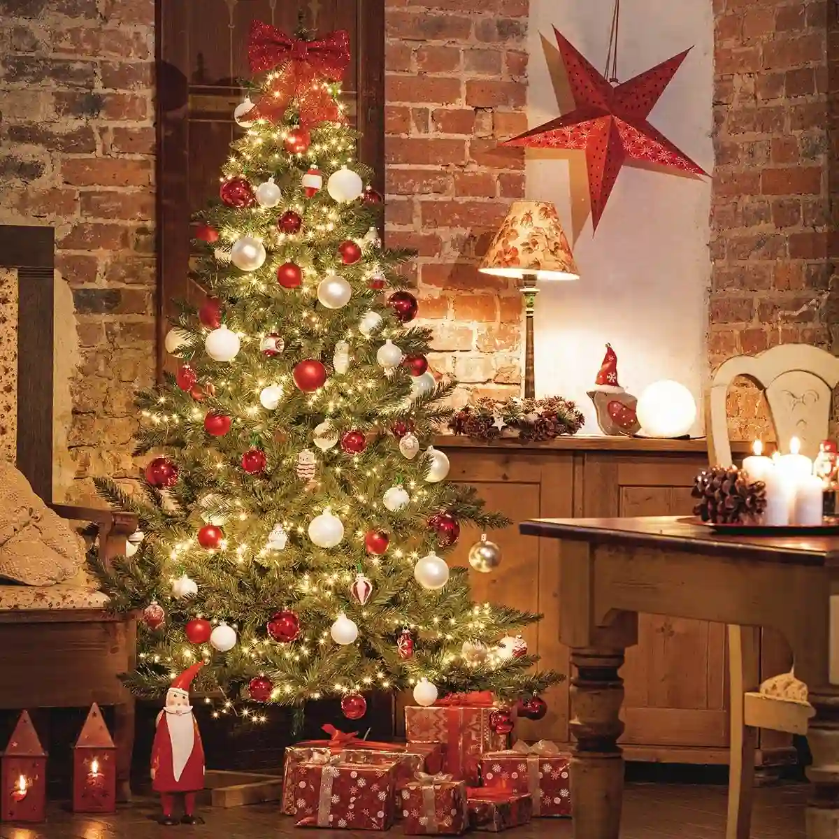 Albero Di Natale, Con Supporto In Legno, Da 220 Cm 3 Albero Di Natale, Con Supporto In Legno, Da 220 Cm - immagine 3