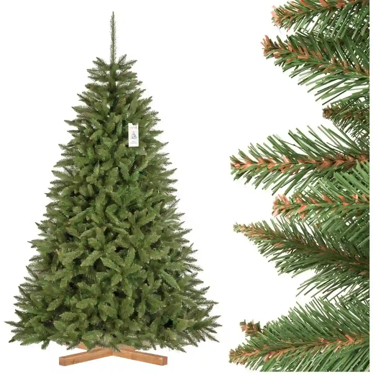 Albero Di Natale, Con Supporto In Legno, Da 220 Cm 1 Albero Di Natale, Con Supporto In Legno, Da 220 Cm