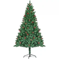 Albero Di Natale Da 180 Cm Con Bacche Rosse E Pigne