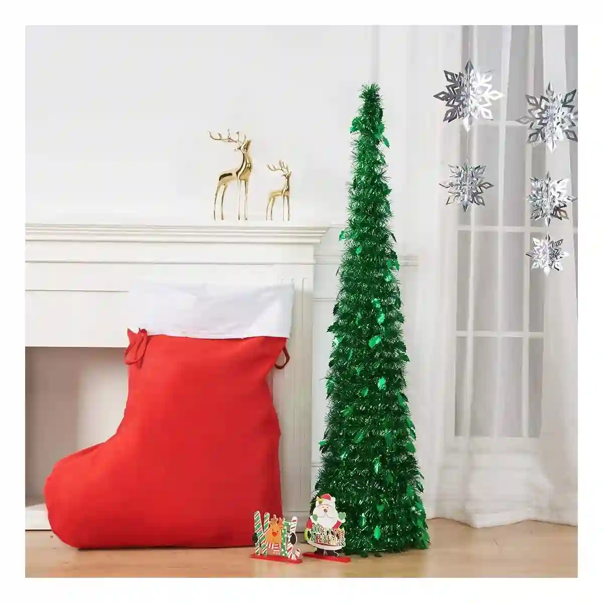 Albero Di Natale Slim Pieghevole Da 150 Cm, Lungo E Stretto 2 Albero Di Natale Slim Pieghevole Da 150 Cm, Lungo E Stretto - immagine 2
