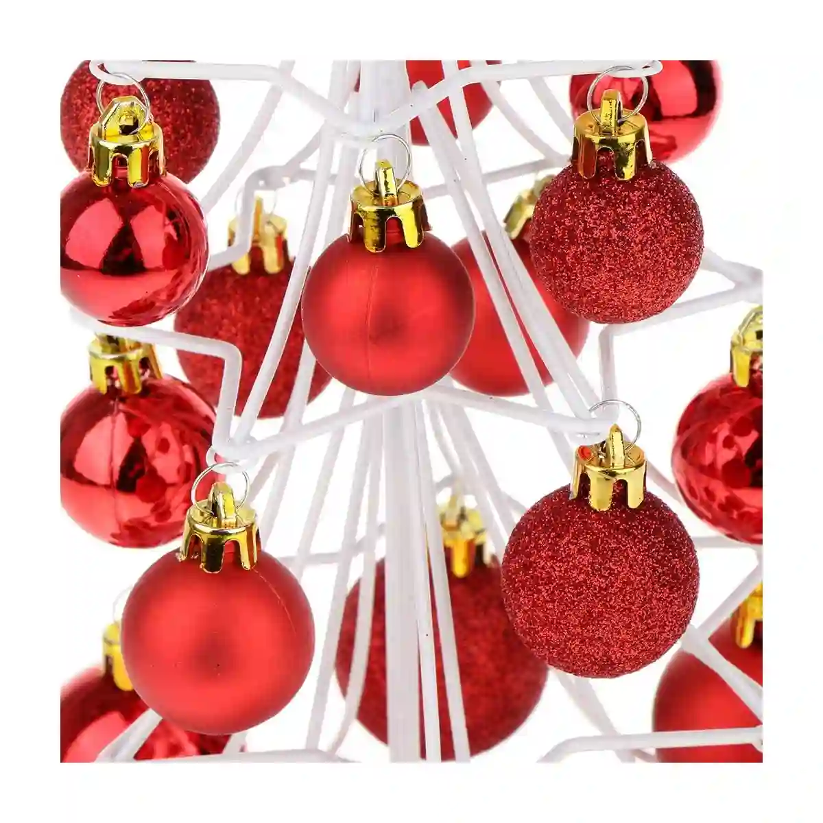 Centrotavola Mini Albero Di Natale, Bianco, Palline Rosse 2 Centrotavola Mini Albero Di Natale, Bianco, Palline Rosse - immagine 2