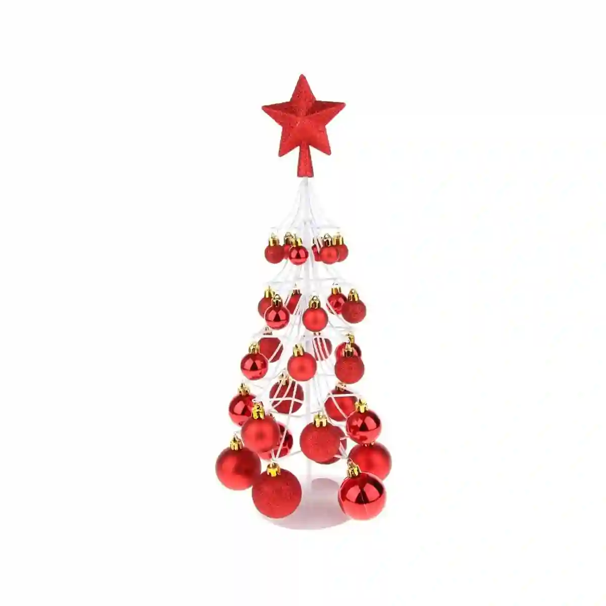 Centrotavola Mini Albero Di Natale, Bianco, Palline Rosse 1 Centrotavola Mini Albero Di Natale, Bianco, Palline Rosse