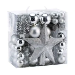 Confezione 77 Palline Di Natale Argento E Addobbi Vari
