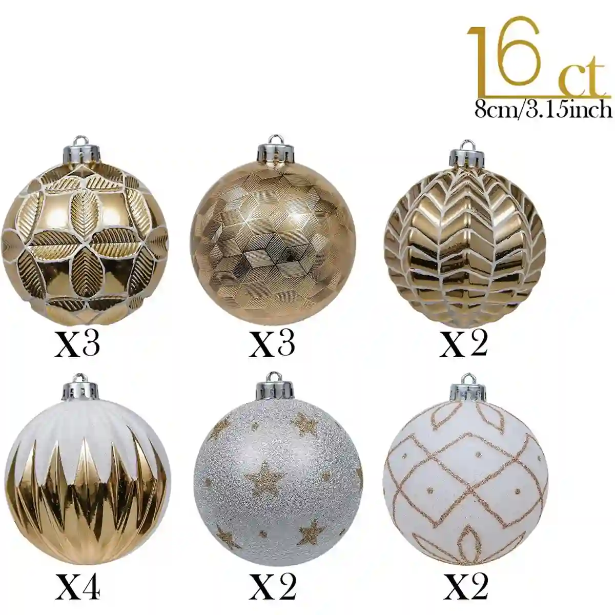 Confezione Con 16 Palle Da 8cm Di Natale, Oro E Bianche 3 Confezione Con 16 Palle Da 8cm Di Natale, Oro E Bianche - immagine 3
