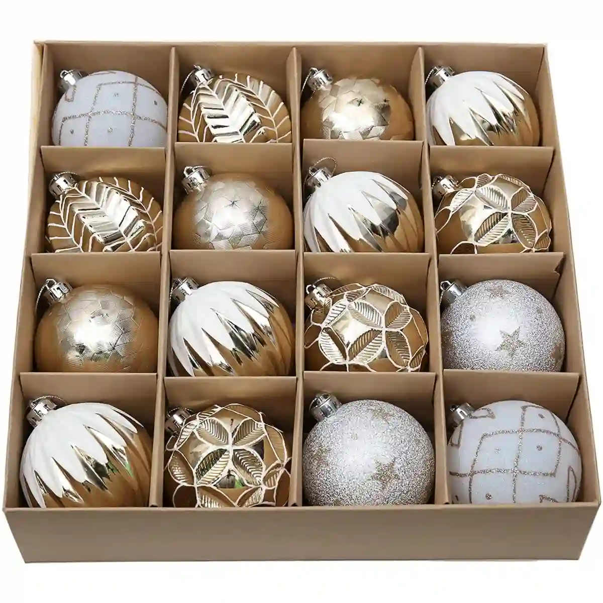 Confezione Con 16 Palle Da 8cm Di Natale, Oro E Bianche 1 Confezione Con 16 Palle Da 8cm Di Natale, Oro E Bianche