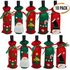 Confezione Da 10 Copribottiglie Di Vino Tema Natale In Tessuto