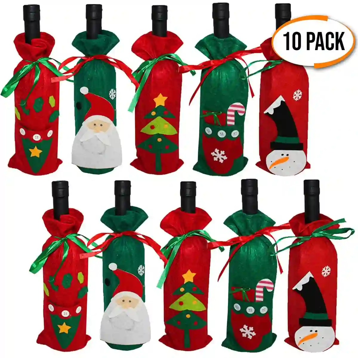 Confezione Da 10 Copribottiglie Di Vino Tema Natale In Tessuto 1 Confezione Da 10 Copribottiglie Di Vino Tema Natale In Tessuto