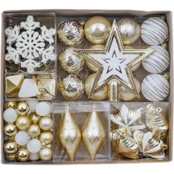 Confezione Da 90 Accessori E Palline Di Natale , Bianco Perla E Oro