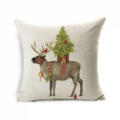 Copricuscino Con Stampa Natalizia, Renna Vestita Da Babbo Natale