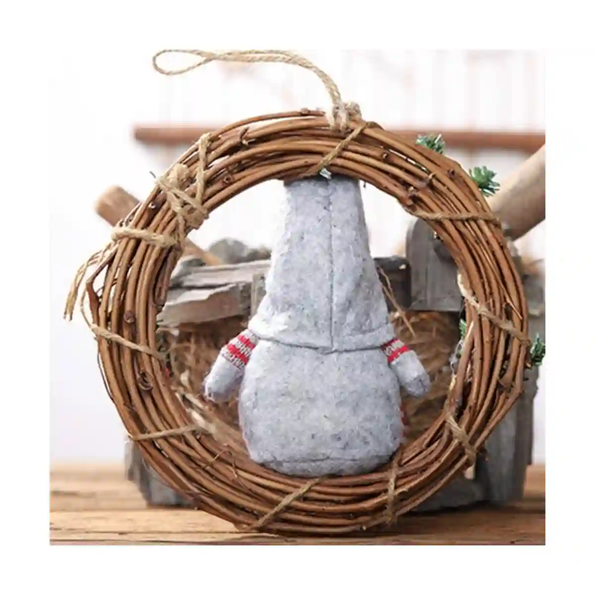 Ghirlanda Con Babbo Natale In Feltro, In Rattan, Con Decorazioni 3 Ghirlanda Con Babbo Natale In Feltro, In Rattan, Con Decorazioni - immagine 3