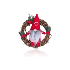 Ghirlanda Con Babbo Natale In Feltro, In Rattan, Con Decorazioni