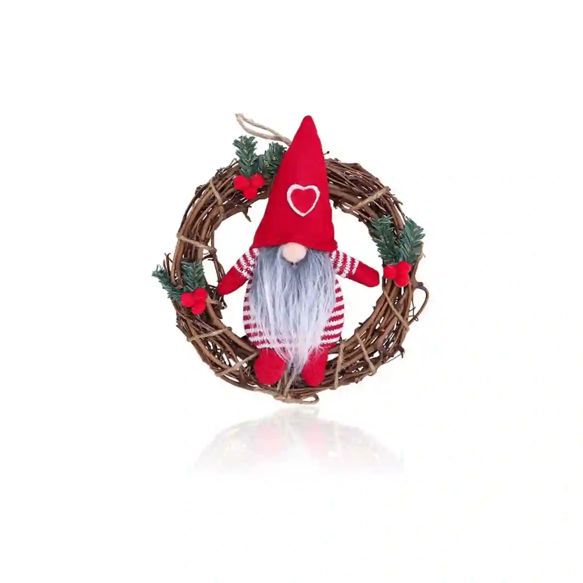 Ghirlanda Con Babbo Natale In Feltro, In Rattan, Con Decorazioni 1 Ghirlanda Con Babbo Natale In Feltro, In Rattan, Con Decorazioni