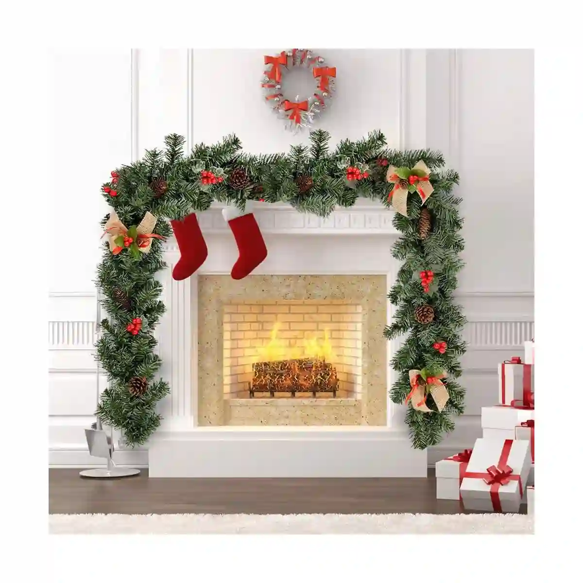 Ghirlanda Di Natale Con Bacche E Pigne, Abete Finto, Da 1.8 Metri 2 Ghirlanda Di Natale Con Bacche E Pigne, Abete Finto, Da 1.8 Metri - immagine 2