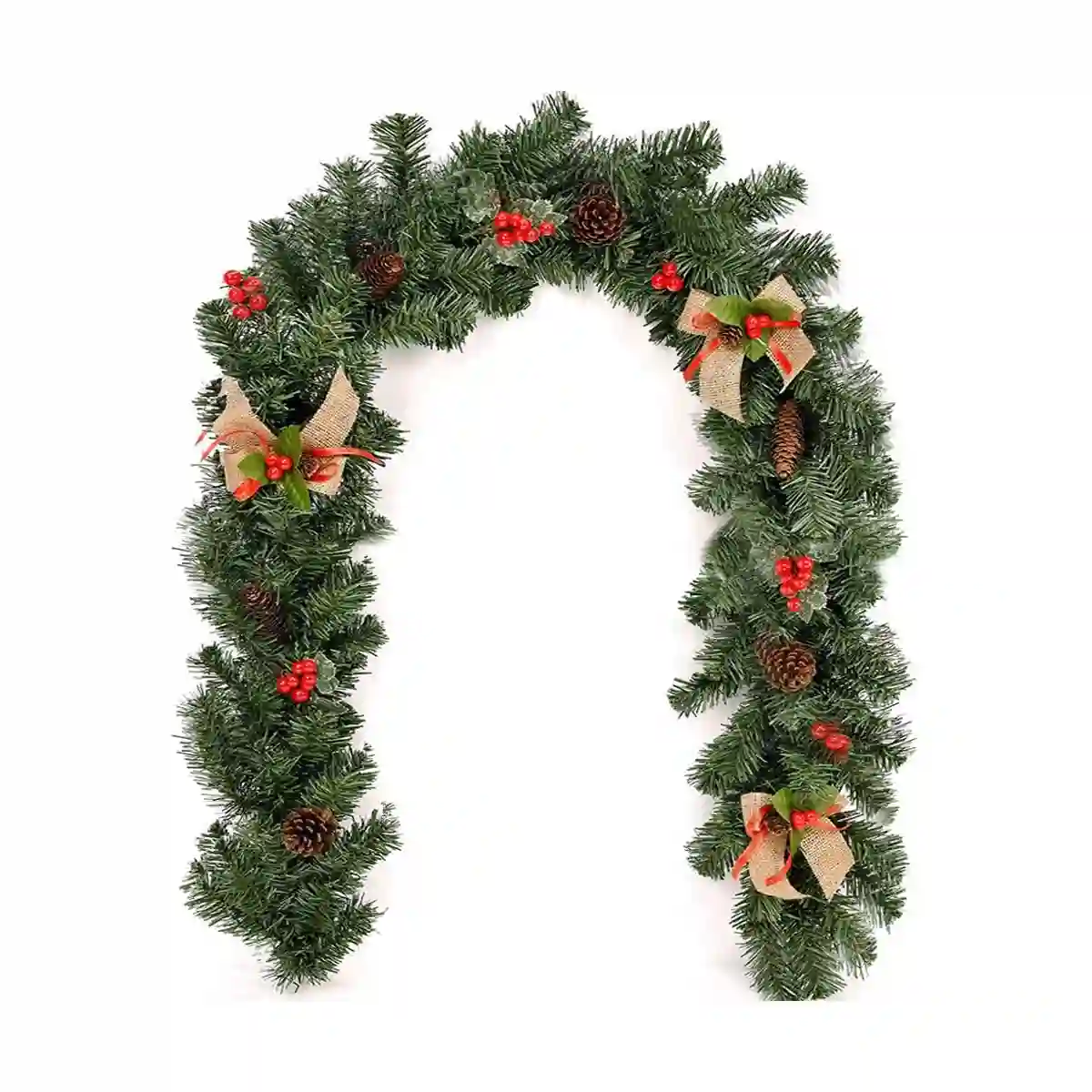 Ghirlanda Di Natale Con Bacche E Pigne, Abete Finto, Da 1.8 Metri 1 Ghirlanda Di Natale Con Bacche E Pigne, Abete Finto, Da 1.8 Metri
