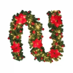 Ghirlanda Di Natale Per Camini Con Luci E Decorazioni Rosse