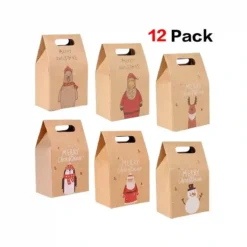 Kit 12 Scatole Regalo Di Natale, Carta Kraft, Resistenti