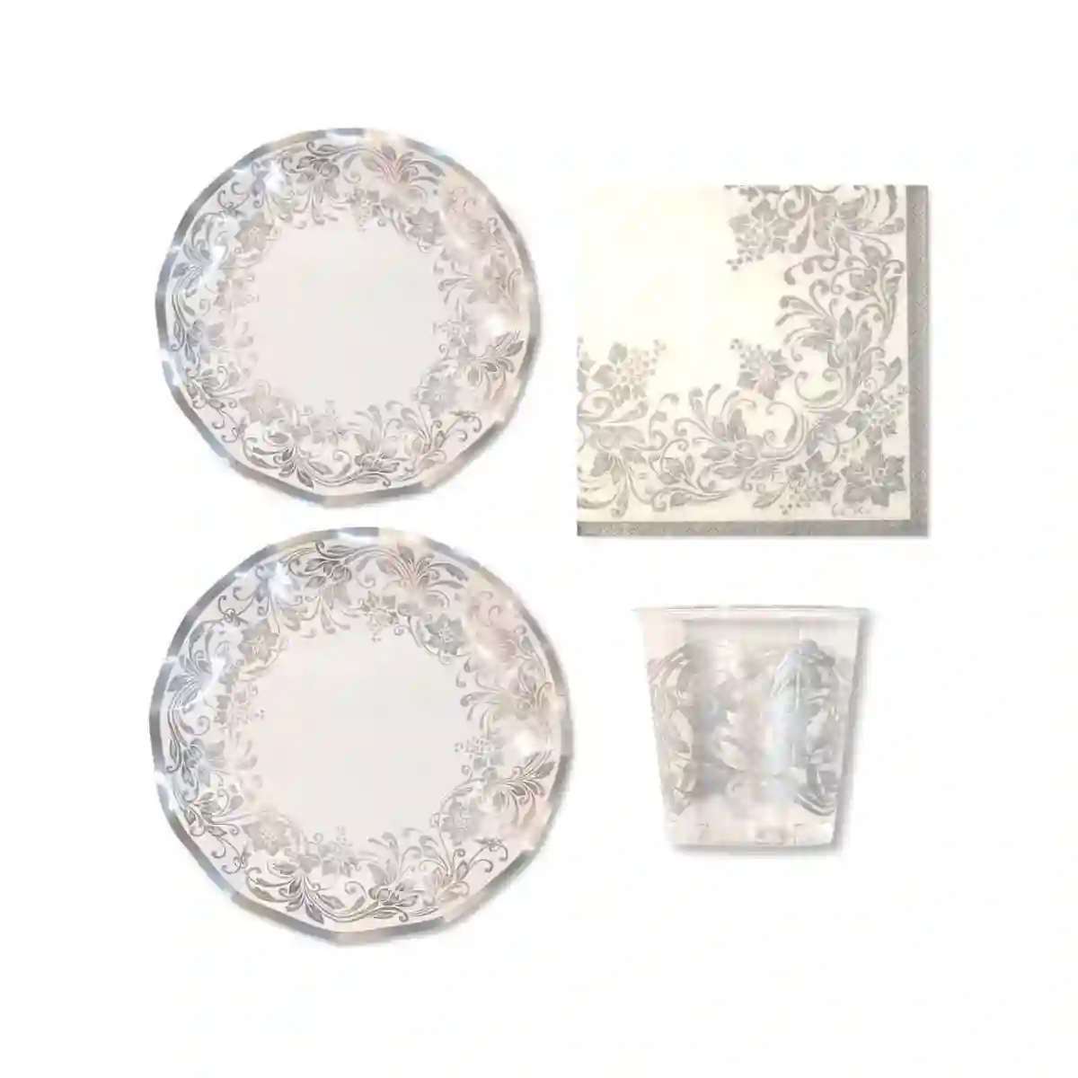 Kit Per 10 Persone Tema Floreale Argento Per Natale, Elegante 1 Kit Per 10 Persone Tema Floreale Argento Per Natale, Elegante