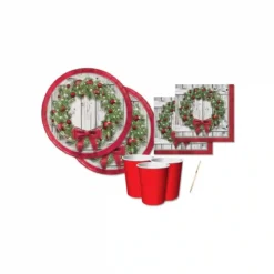 Kit Per 16 Ospiti Tema Ghirlanda Di Natale, Coordinato Tavola