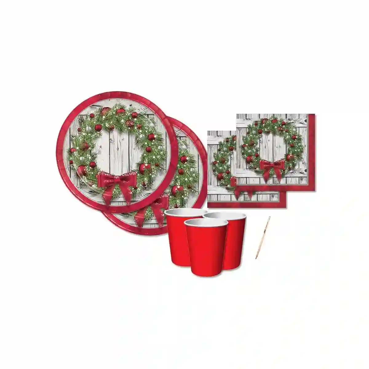 Kit Per 16 Ospiti Tema Ghirlanda Di Natale, Coordinato Tavola 1 Kit Per 16 Ospiti Tema Ghirlanda Di Natale, Coordinato Tavola