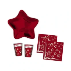 Kit Per 20 Ospiti Stella Rossa Di Natale, Coordinato Usa E Getta