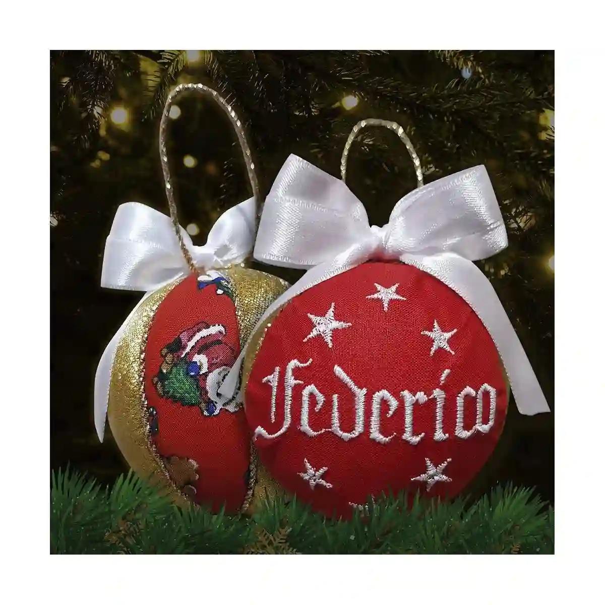 Pallina Di Natale Personalizzata Da 8 Cm Con Nome Ricamato 3 Pallina Di Natale Personalizzata Da 8 Cm Con Nome Ricamato - immagine 3
