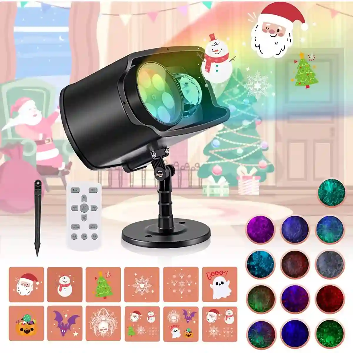❄ Proiettore Luci Di Natale Con 12 Schemi E 13 Onde, Con Telecomando 1 ❄ Proiettore Luci Di Natale Con 12 Schemi E 13 Onde, Con Telecomando