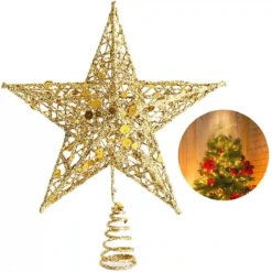 Puntale Oro Glitter A Stella Per Albero Di Natale, Da 25.4 Cm