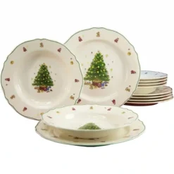 Servizio Di 12 Piatti Con Stampa Albero Di Natale, In Porcellana