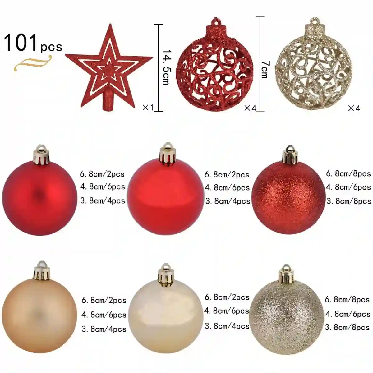 Set 100 Palline Con 1 Puntale Per Albero Di Natale, 4 Colori 2 Set 100 Palline Con 1 Puntale Per Albero Di Natale, 4 Colori - immagine 2