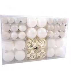 Set 100 Palline Di Natale Bianche, Lucide E Opache, Varie Misure