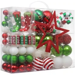 Set 100 Palline Di Natale E Decorazioni Elfo, Per Albero Di Natale