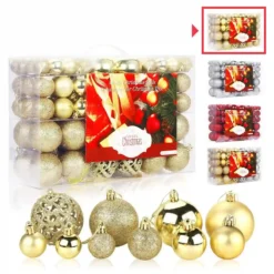 Set 100 Palline Oro E Argento Per Albero Di Natale, 4 Stili, Con Scatola