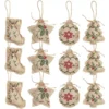 Set 12 Decorazioni In Juta E Stoffa Per Albero Di Natale