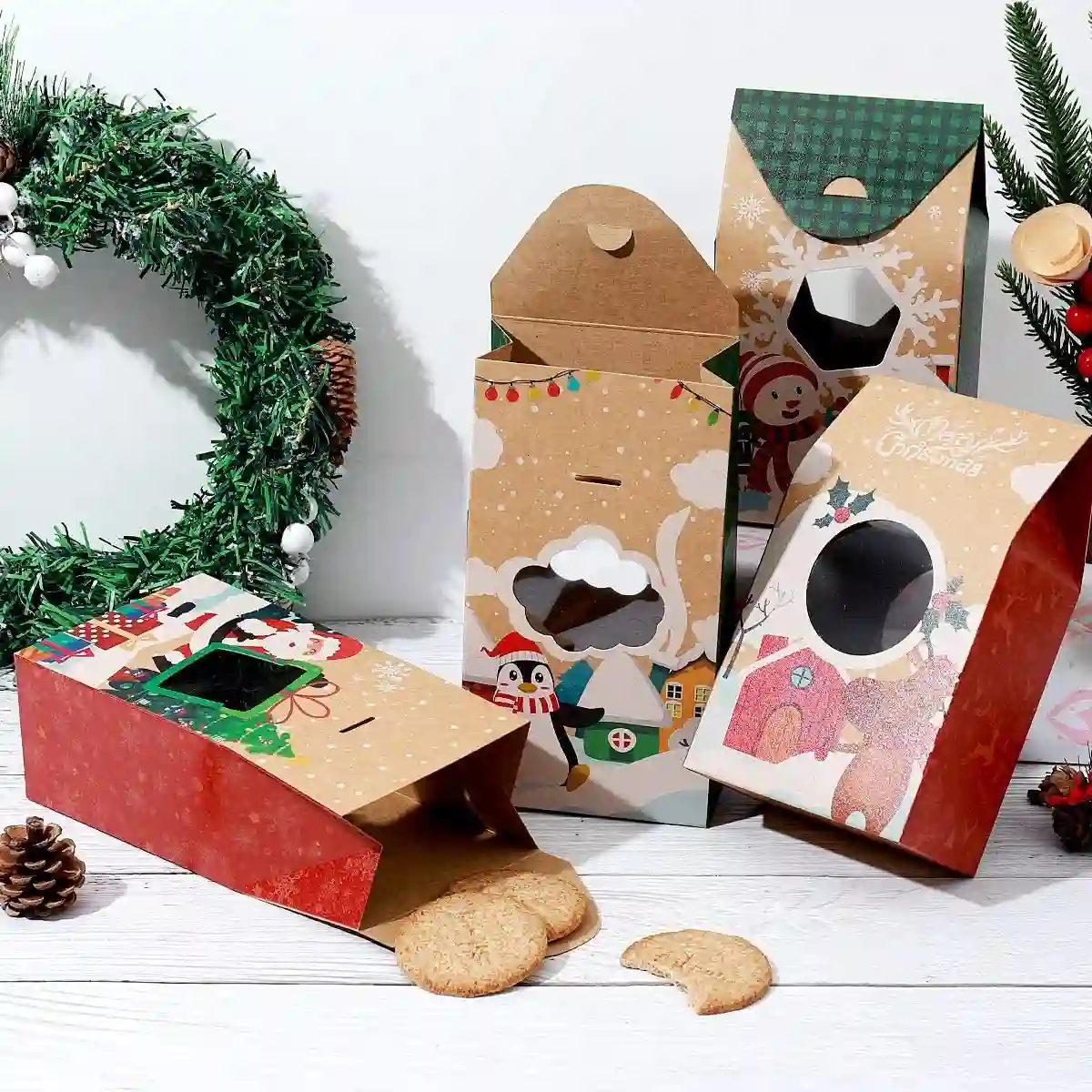 Set 16 Scatole Regalo Di Natale, 4 Grafiche Speciali, In Carta Kraft 2 Set 16 Scatole Regalo Di Natale, 4 Grafiche Speciali, In Carta Kraft - immagine 2