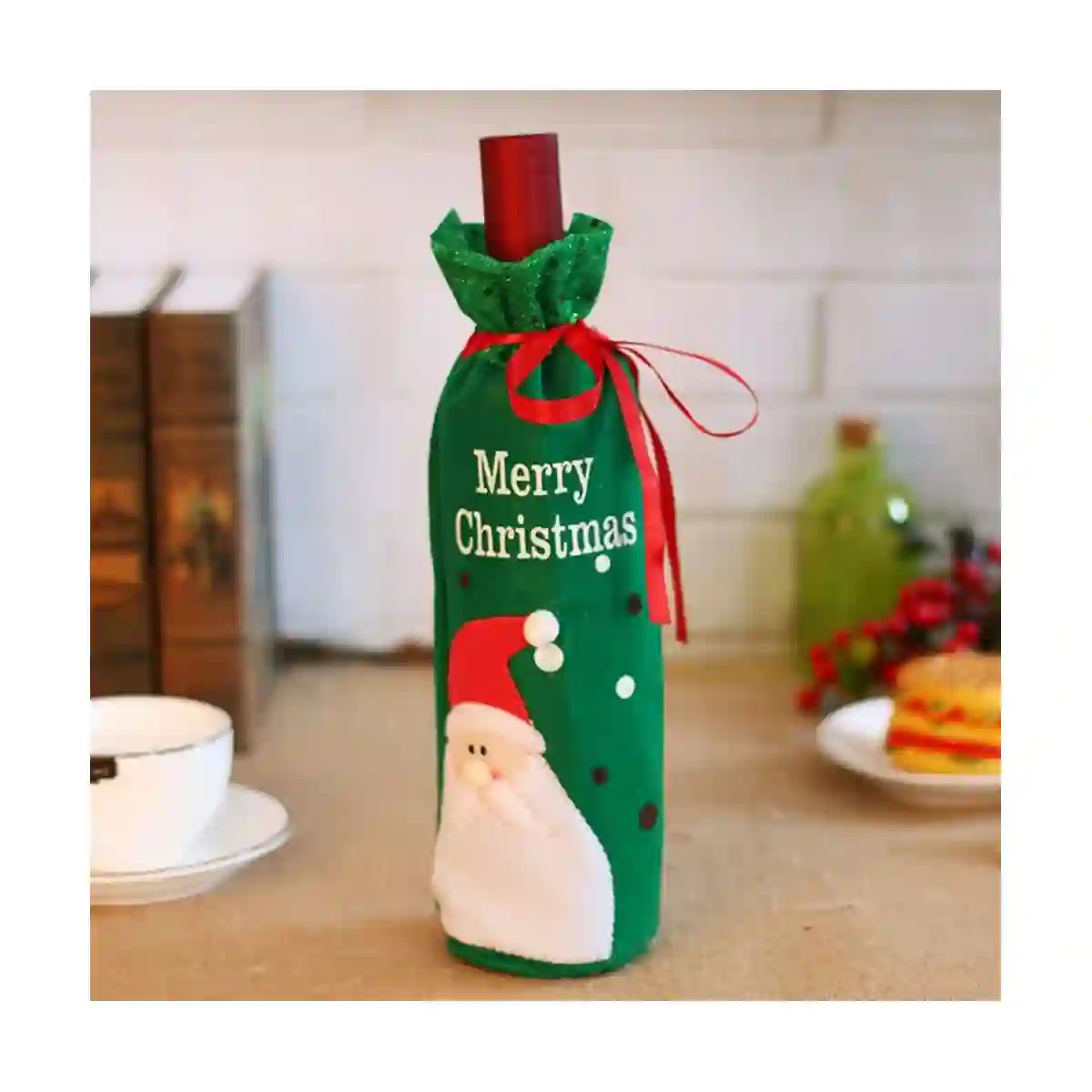 Set 2 Sacchetti Copri Bottiglia Vino Tema Natale, Decorazione Da Tavola 3 Set 2 Sacchetti Copri Bottiglia Vino Tema Natale, Decorazione Da Tavola - immagine 3