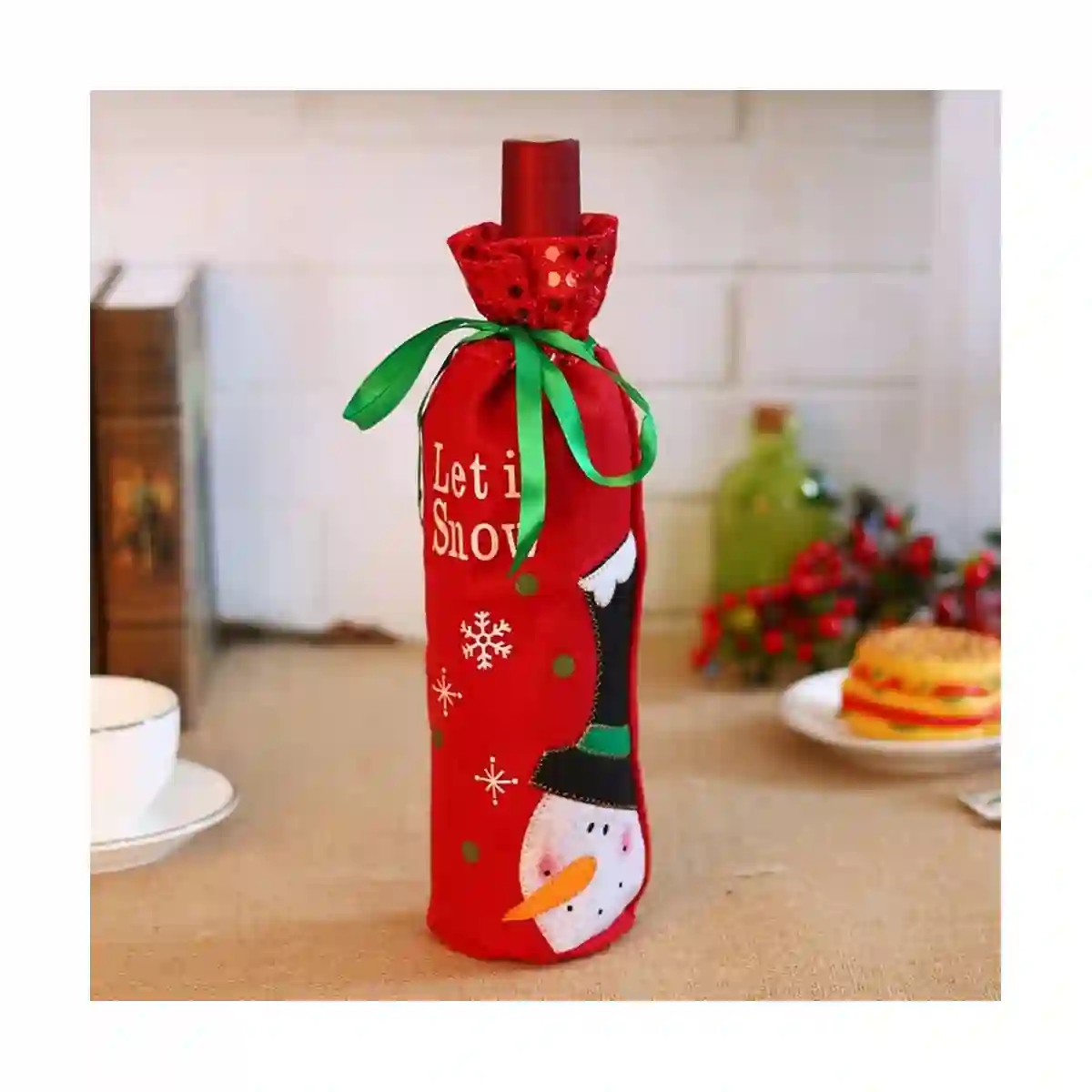 Set 2 Sacchetti Copri Bottiglia Vino Tema Natale, Decorazione Da Tavola 4 Set 2 Sacchetti Copri Bottiglia Vino Tema Natale, Decorazione Da Tavola - immagine 4