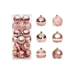 Set 24 Palline Rosa Gold Per L'albero Di Natale, Eleganti E Originali