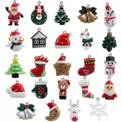 Set 24 Pendenti In Resina, Simboli Di Natale, Per L'albero
