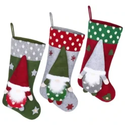 Set 3 Calze Di Natale In Feltro Da 50 Cm, Grafiche Assortite