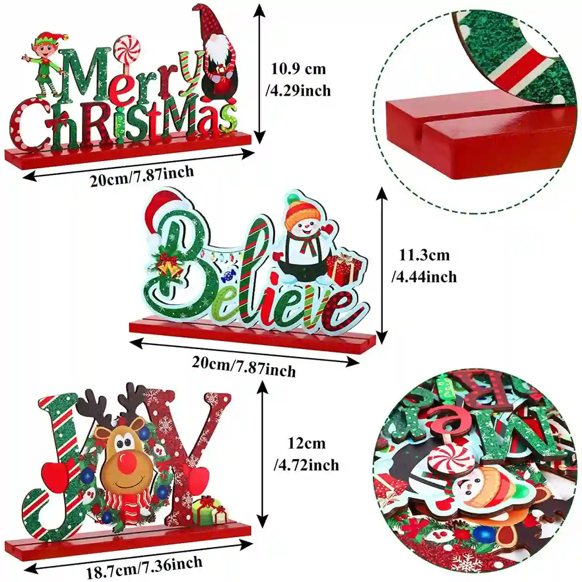 Set 3 Decorazioni Natale Da Tavola, In Legno, Originali 3 Set 3 Decorazioni Natale Da Tavola, In Legno, Originali - immagine 3