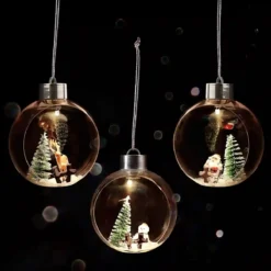 Set 3 Palline Di Natale Luminose LED Con Renne E Babbo Natale