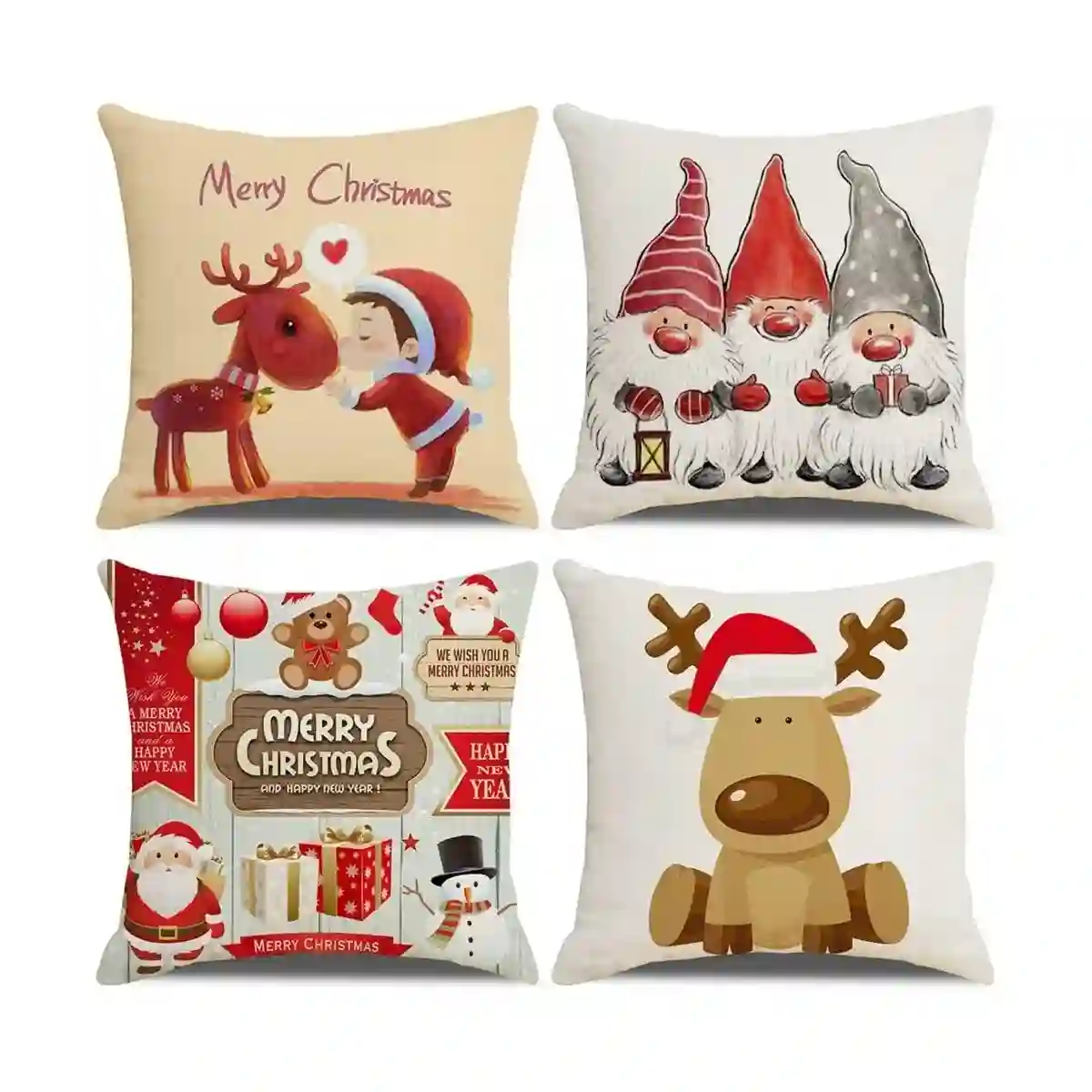 Set 4 Copri Cuscini Natalizi Motivi Babbo Natale E Renne 1 Set 4 Copri Cuscini Natalizi Motivi Babbo Natale E Renne