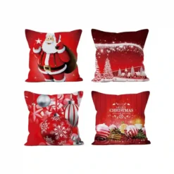 Set 4 Copricuscini Natalizi Cn Natale Babbo E Alce, Da 45 Cm