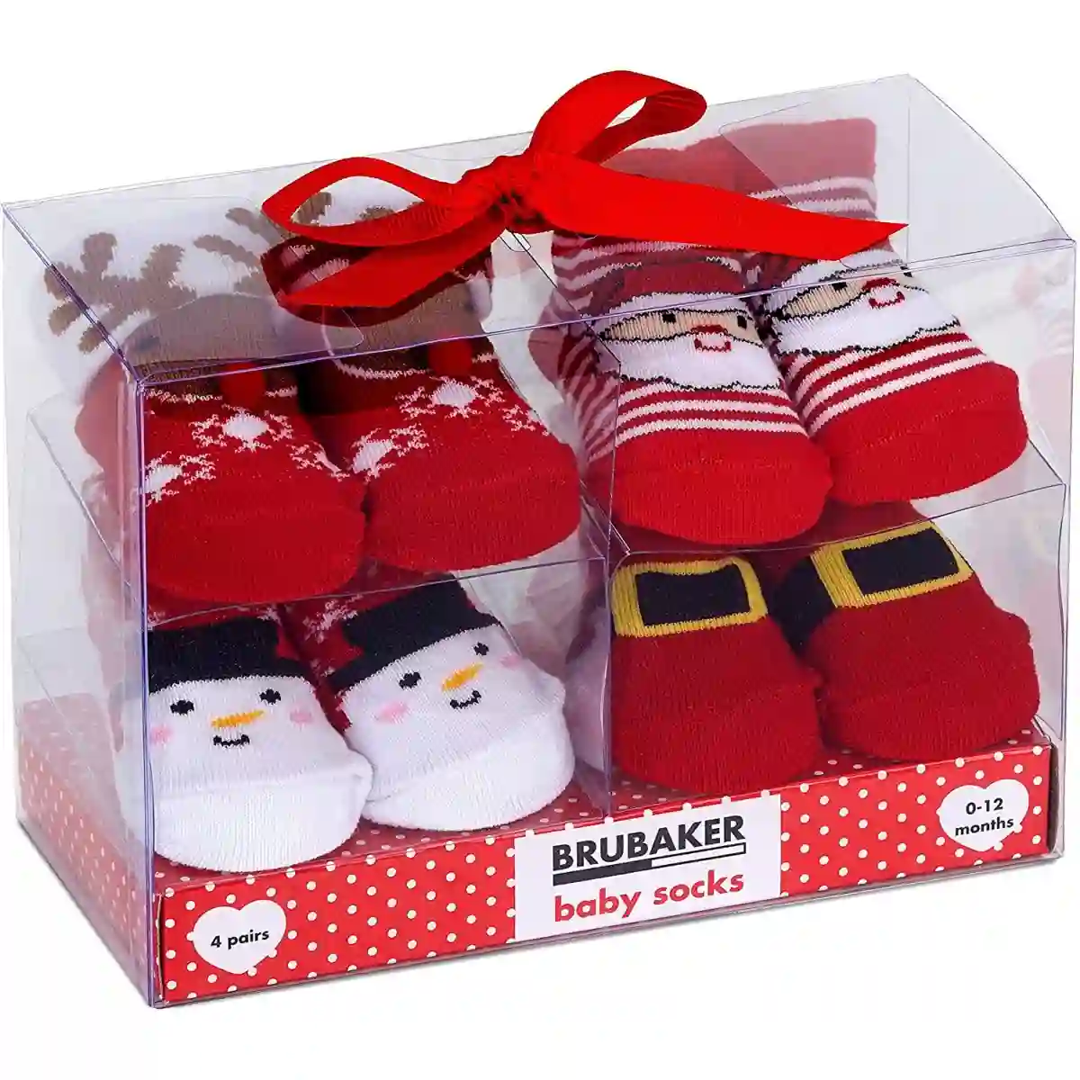 Set 4 Paia Di Calze Neonato Da 0-12 Mesi, Tema Natale 1 Set 4 Paia Di Calze Neonato Da 0-12 Mesi, Tema Natale