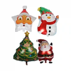 Set 4 Palloncini Di Natale Con Pupazzo, Babbo Natale, Albero, Elfo