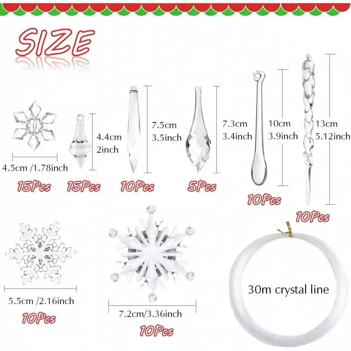 Set 85 Decorazioni Natalizie Linea Cristallo Per Alberi Di Natale 2 Set 85 Decorazioni Natalizie Linea Cristallo Per Alberi Di Natale - immagine 2