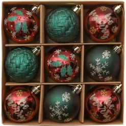 Set 9 Palline Di Natale Rosso, Verde E Oro Da 6 Cm