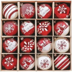 Set Con 16 Palle Di Natale Grafiche Varie, Da 8 Cm, Conf. Regalo