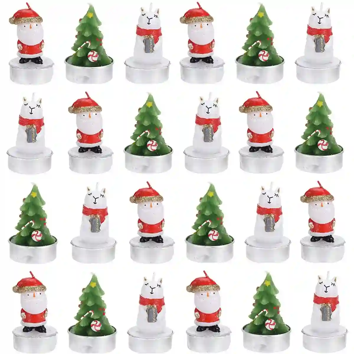 Set Con 24 Candele Natalizie A Forma Di Babbo Natale E Albero, Piccoli Pensieri 1 Set Con 24 Candele Natalizie A Forma Di Babbo Natale E Albero, Piccoli Pensieri